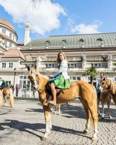 [Translate to Italiano:] Traditioneller Umzug der Haflinger Pferde